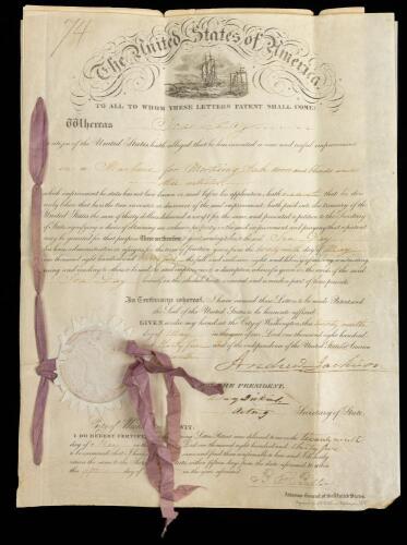 Andrew Jackson Patent Signed as President, 1835
