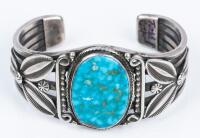 Superior Navajo Cuff by John Yazzie Centered with a Fine Oval of Blue Gem Turquoise