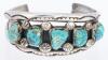 Striking, Rugged Navajo Style Cuff Bracelet 5 Excellent Turquoise "Chunks" in Sterling Silver