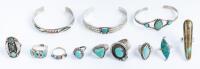 Collection of Navajo and Navajo Inspired Jewelry Nine (9) Rings and Three (3) Cuffs