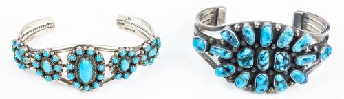 Two Petite Navajo Sterling Silver Cuff for the Lady The Best Boasting 17 Highly Polished Kingman Turquoise Nuggets