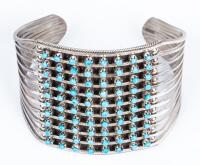 Striking and Contemporary Sterling Silver and Well Matched Sky Blue Turquoise in a Grid Pattern, 80 Stones Total