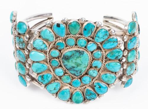 Petite Point Sterling Silver and Turquoise Bracelet Boasting 52 Individual Turquoise