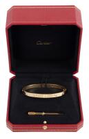 Second Ladies or Gents Cartier Love Bracelet in 18K Yellow Gold and 10 Diamonds Totaling Shy of One Carat.