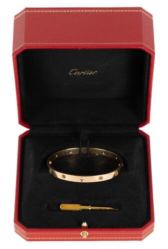 Ladies Cartier 18K Yellow Gold Love Bracelet with 10 Semi-Precious Gem Stones Boasting Brilliant Colors