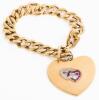 Ladies Cuban Chain Bracelet with Large, Heart-Shaped Charm all in 14K Yellow Gold