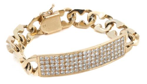 Unusual Cuban Chain ID Bracelet for the Lady with Bright White Natural Diamonds