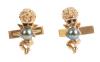 Men's or Ladies 14K Gold Cupid Cufflinks Each Holding a Black Pearl, Quite Special