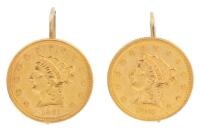 Outstanding Earrings for the Lady Made of Authentic $2.50 Quarter Eagle Gold Coins Both Dated 1861 and the Coins are in