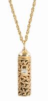 Ladies Excellent 14K Yellow Gold Pendant Necklace with a Mezuzah having a Diamond Accent