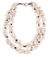 Lovely Double Strand of Genuine Freshwater Baroque Pearls in 5 Point Stars Accented with Onyx Beads