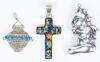 Three Sterling Silver Pendants: Antique Filigree with Enamel, A Teddy Bear and a Very Striking Enamel Cross - 2