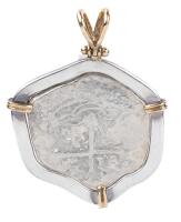 A Second, Authentic Cob Pendant for the Man or Woman from 16th or 17th Centuries in Sterling Silver and 14K Gold Bezel