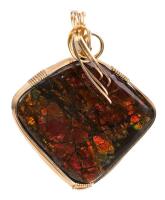 Wonderful Ammolite Pendant in Unique 10K Yellow Gold Bezel with a Striking Bail