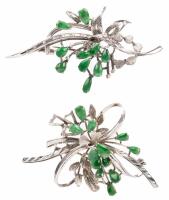 Two Complimenting Pins in 10K White Gold with Tear Drop Shaped Jade.