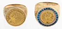 Pair of Gentleman's US Gold Coin Rings set in 14K Yellow Gold with Coins in VF Condition.
