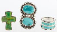 Three (3) Sterling Silver Rings One from Thailand Expertly Cut and Polished Into a Cross