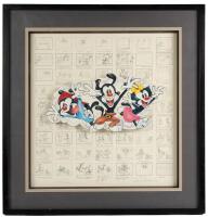 Animaniacs Fine Art, 3-D Presentation with Art and Storyboard Background Signed by Voice Actors