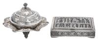 Three Silver Persian Table Accessories Including a Fine Cigarette Box with Assyrian Designs