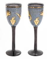 Striking Hand Painted Wine Goblets by Kosta Boda, Signed, Mint, Unused