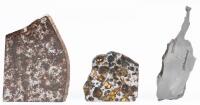 Three Meteor Slices: Iron Nickel, Brenham Pallasite and Canyon Diablo Slices