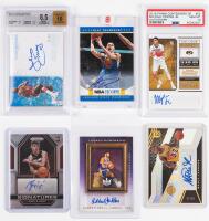 Six (6) Signed Cards: Magic Johnson, Nikola Jovic, Julius Irving, Michael Porter Jr., Klay Thompson and Kareem Abdul Jab