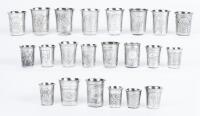 23 Beaker Style Kiddush Cups, 84 Silver, all 19th Century and all Having Appealing Foliate Engravings and Overall in Exc