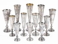 15 Short-Stemmed Kiddush Cups, 84 Silver, Almost All 19th Century and in Excellent Condition