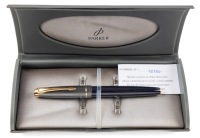 Parker 100 Cobalt Black Gold Trim Fountain Pen Broad Nib