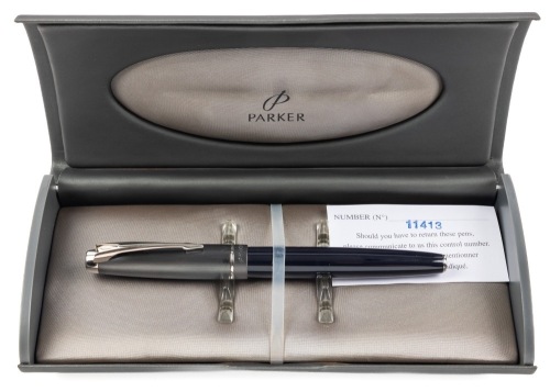 Parker 100 Cobalt Black Silver Trim Fountain Pen Extra Fine Nib
