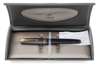 Parker 100 Cobalt Black Gold Trim Fountain Pen Medium Nib