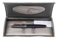 Parker 100 Cobalt Black Silver Trim Fountain Pen Medium Nib