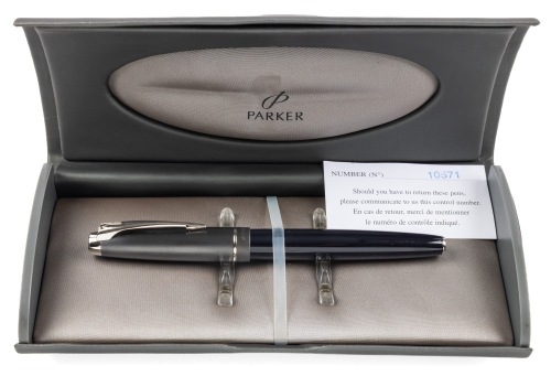 Parker 100 Cobalt Black Silver Trim Rollerball Pen