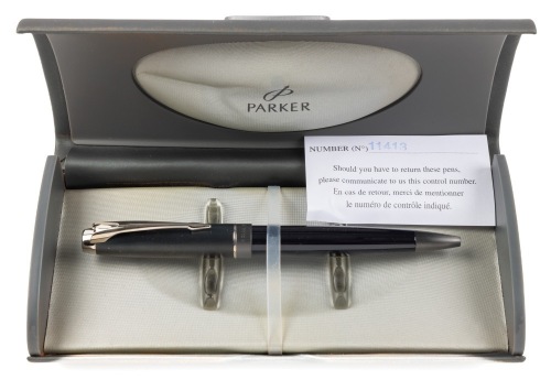 Parker 100 Cobalt Black Silver Trim Ballpoint Pen