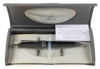 Parker 100 Cobalt Black Silver Trim Ballpoint Pen