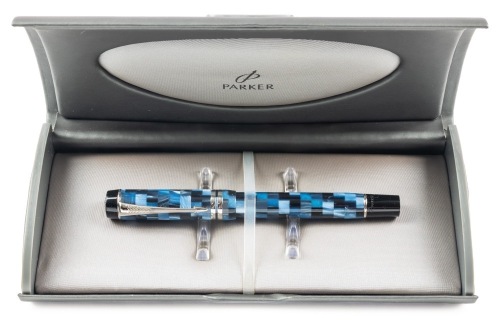 Parker Duofold Blue Check Fountain Pen Medium Nib