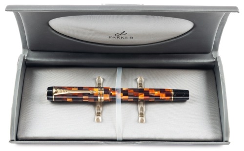 Parker Duofold Amber Check Fountain Pen Medium Nib