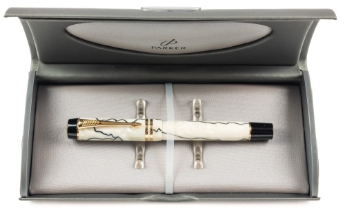 Parker Duofold Pearl and Black Centennial Fountain Pen Fine Nib