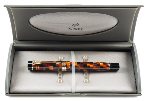 Parker Duofold Amber Check Fountain Pen Broad Nib