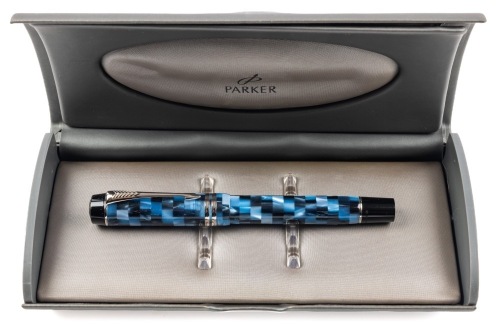 Parker Duofold Blue Check Fountain Pen Fine Nib