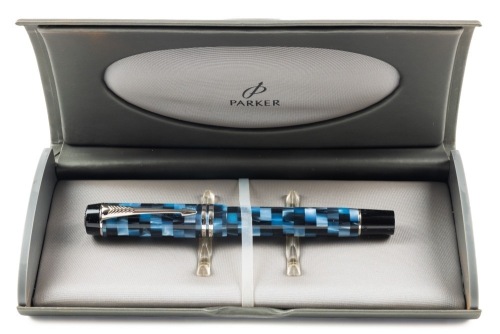 Parker Duofold Blue Check Fountain Pen Broad Nib