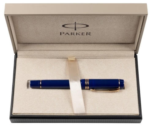 Parker Duofold 14 Lapis Lazuli Blue Gold Trim Fountain Pen Fine Nib