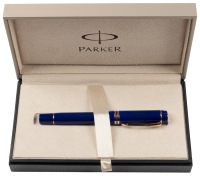 Parker Duofold 14 Lapis Lazuli Blue Gold Trim Fountain Pen Medium Nib