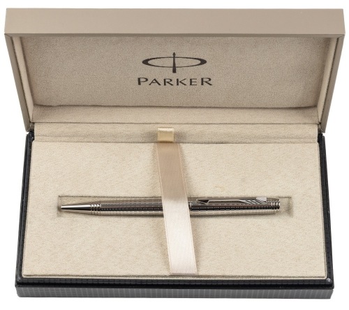 Parker Premier Deluxe Graduated Chiselling Silver Trim Ballpoint Pen