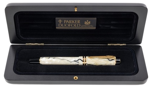 Parker Duofold Pearl and Black Centennial Fountain Pen Fine Nib