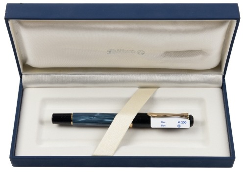 Pelikan M200 Blue Marbled Fountain Pen Medium Gold Plated Steel Nib
