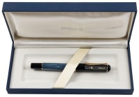 Pelikan M200 Blue Marbled Fountain Pen Broad Gold Plated Steel Nib