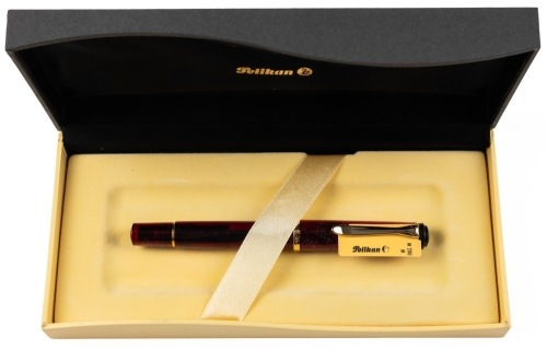Pelikan M200 Dark Red Transparent Fountain Pen Medium Gold Plated Steel Nib