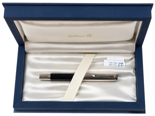 Pelikan M420 Black Silver Fountain Pen Medium 18K Nib