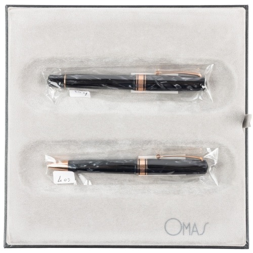 OMAS Dama Limited Edition Grey Fountain Pen Rose Gold Trim Medium 18K Nib and Ballpoint Pen Rose Gold Trim Set